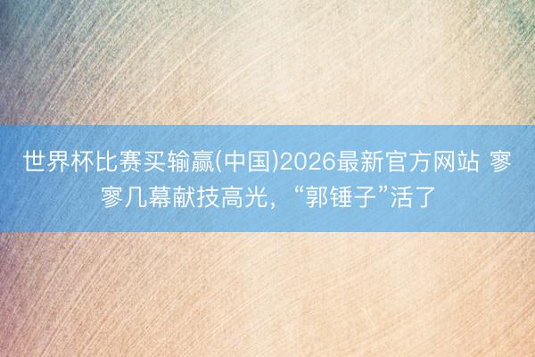 世界杯比赛买输赢(中国)2026最新官方网站 寥寥几幕献技高光,“郭锤子”活了