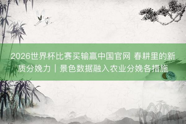 2026世界杯比赛买输赢中国官网 春耕里的新质分娩力｜景色数据融入农业分娩各措施