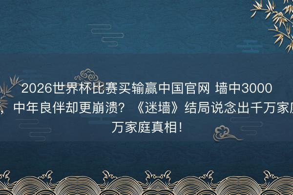 2026世界杯比赛买输赢中国官网 墙中3000万得手,中年良伴却更崩溃?《迷墙》结局说念出千万家庭真相!